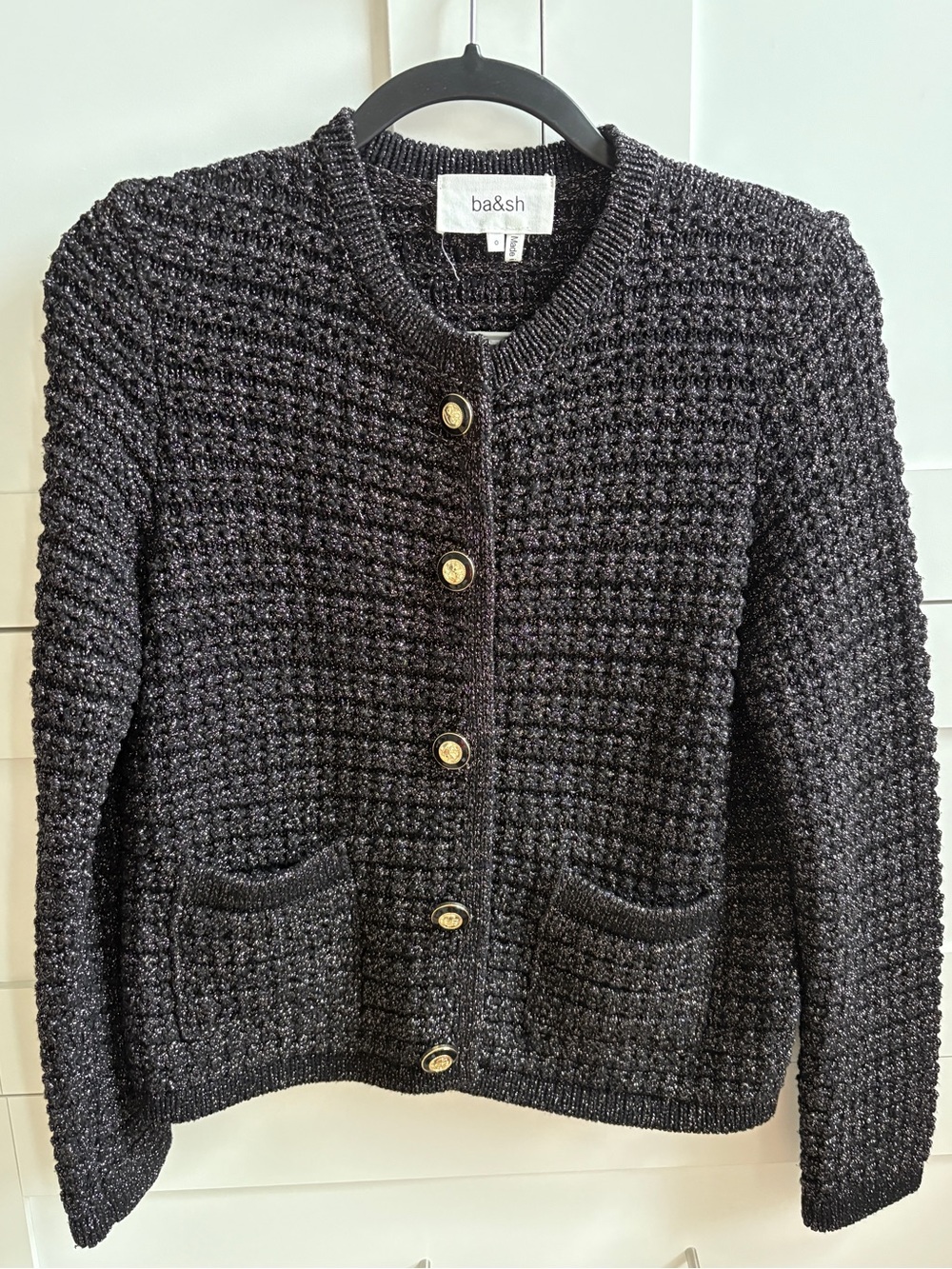 ba&sh Black Sparkle Gaston Cardigan with Gold Accent